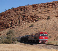 Ghan  coming through Heavitree Gap MacDonnell Ranges